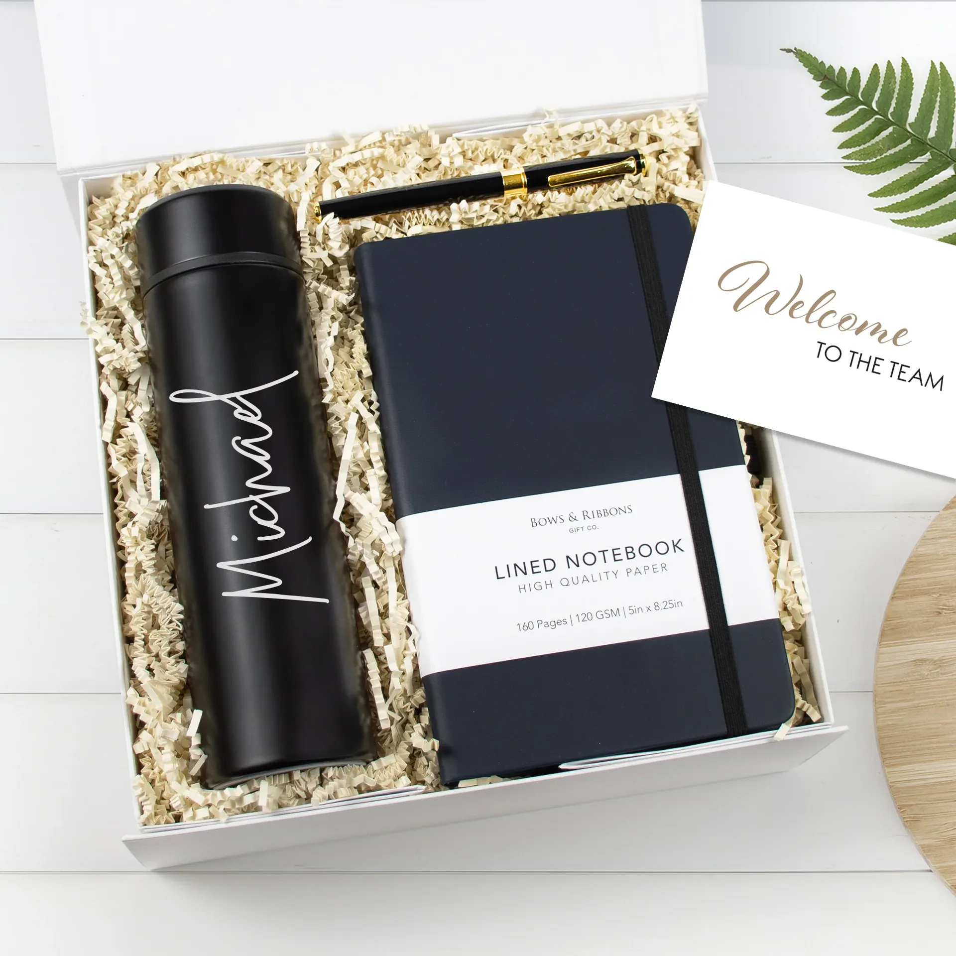 Kit de reconocimiento para empleados con termo, libreta y pluma personalizados
